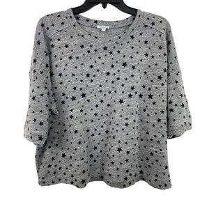 Splendid Star Print Gray/Black Cropped Knit Shirt Top Womens Size Large